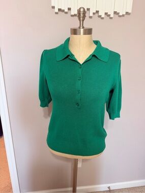 Women's Short-Sleeve Polo Knit Top in Emerald Green